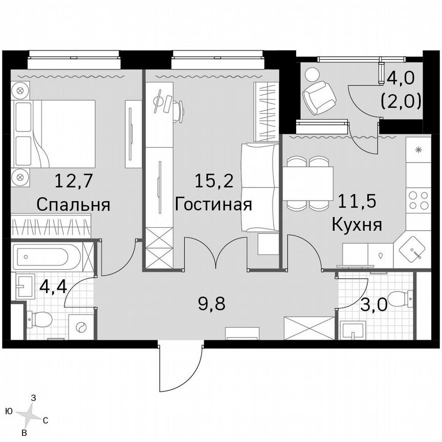 2-к. квартира, 58,6 м², 27/27 эт.