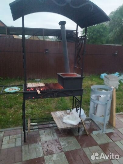 Мангал с крышей и печкой лод казан