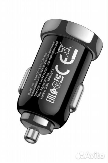 Автомобильное зарядное PD20W + QC3.0 новое