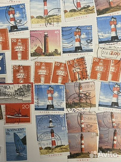Большая коллекция марок. Корабли, маяки