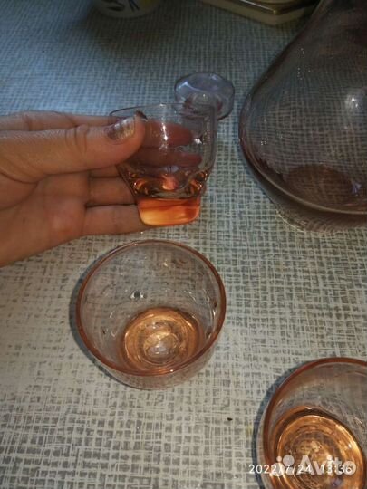 Набор графин и рюмки цветное стекло СССР