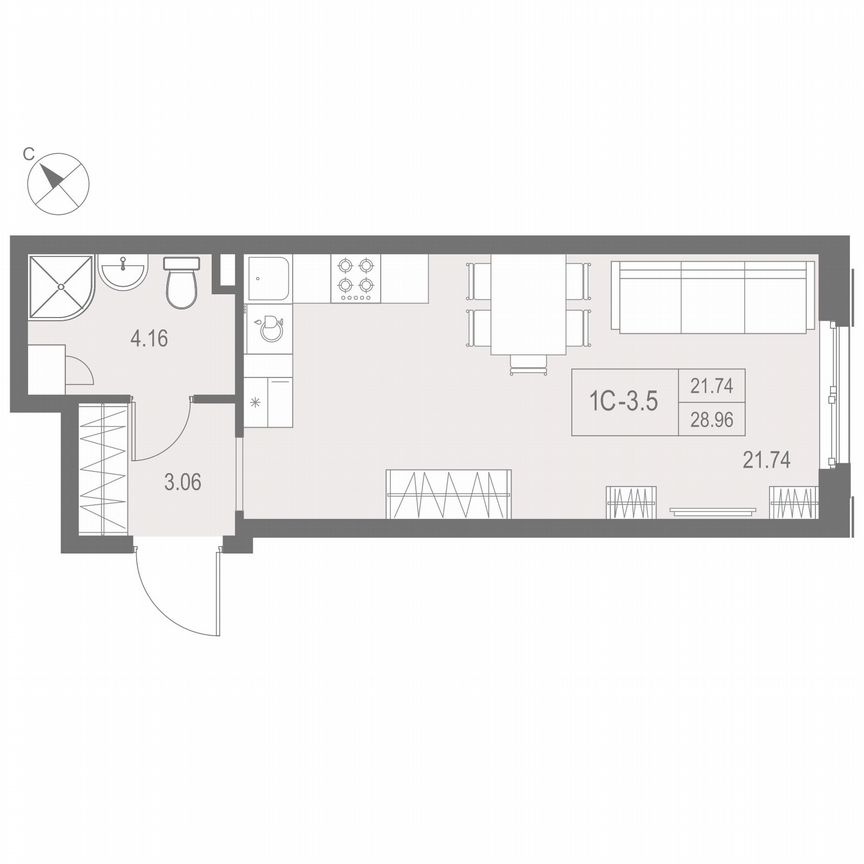 Апартаменты-студия, 29 м², 7/17 эт.