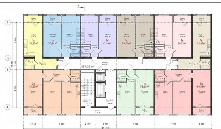 1-к. квартира, 53 м², 5/16 эт.