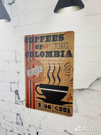 Декор на стену табличка Coffees of Colombia