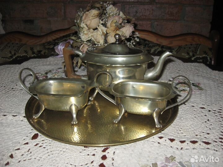 Антикварный кофейный набор глубокое серебрение