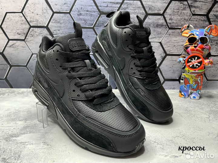 Кроссовки Nike Air Max 90 черные мех
