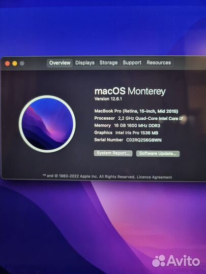 Macbook Pro 15 retina Mid 2015