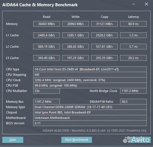 Игровая сборка X99 + 2680V4 (14/28 ядер) + 16 GB