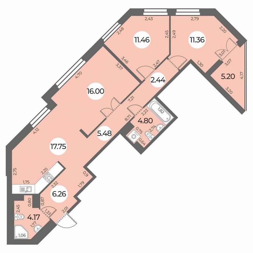 3-к. квартира, 82 м², 7/24 эт.