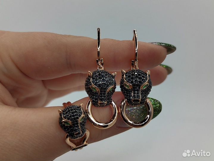 Набор cartier, агат, покрытие золото