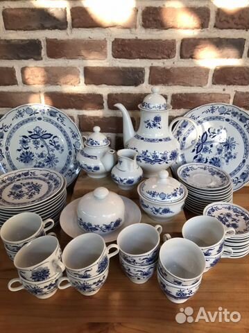 Луковый узор, синий лук чайный 12 персон 55 предме