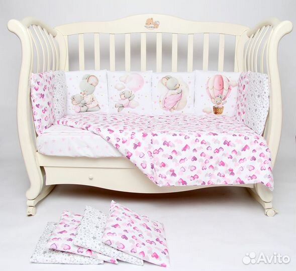 Комплект в кроватку Подушкино Панно «Малыш мышонок» съёмн. навол 6 предметов