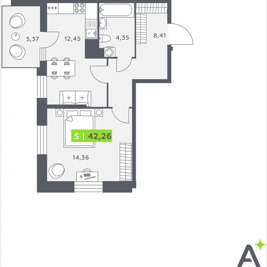 1-к. квартира, 41,7 м², 12/12 эт.