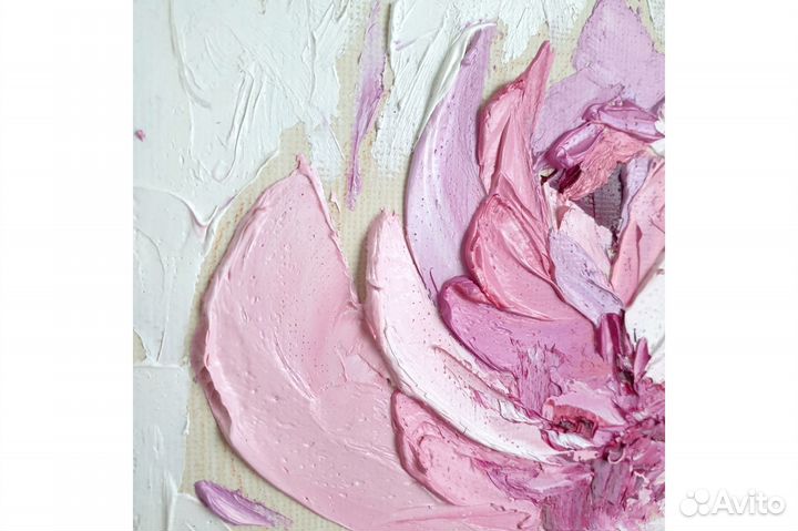 Картина Пионы маслом цветы на холсте 15х15 см