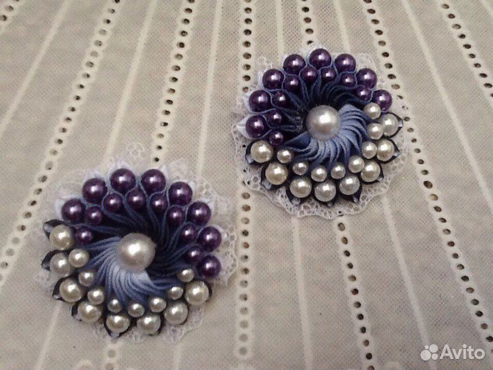 Бантики для волос с бусинками- «Зефирки»