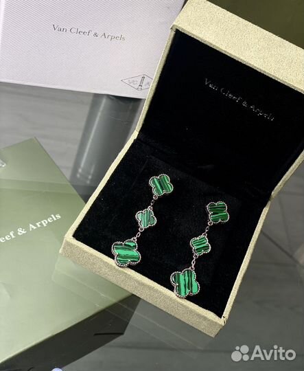 Серьги малахит van cleef