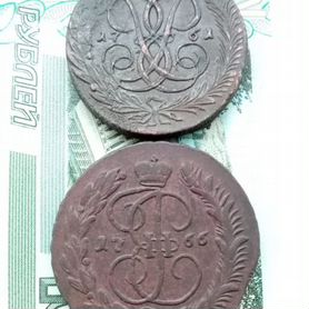 5 и 1 копейка 1766 мм, денга и полушка 1767 года