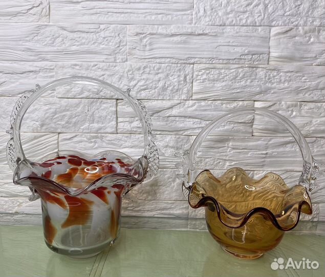 Конфетницы корзинки цветное стекло СССР