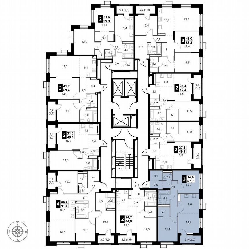 2-к. квартира, 67,7 м², 10/25 эт.