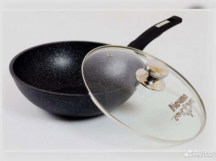 Сковорода вок d28 с крышкой Гранит star