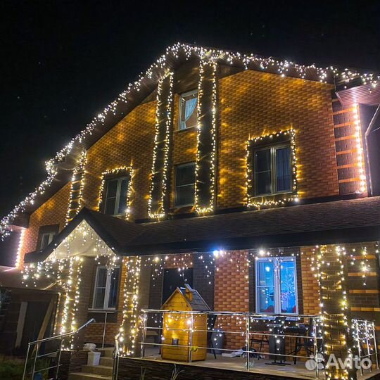 Установка гирлянд, Новогоднее украшение домов гирл