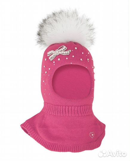 Шапка шлем с натуральным помпоном