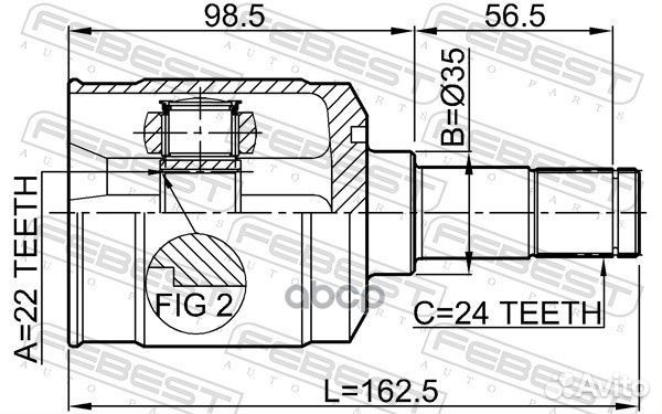 Шрус внутренний левый 22x35x24 (mazda 323 BA 19