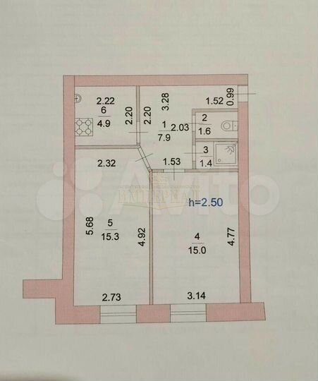 2-к. квартира, 46,1 м², 1/4 эт.