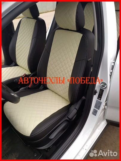 Чехлы Kia Rio 4 Xline из экокожи чёрно-бежевые Ром