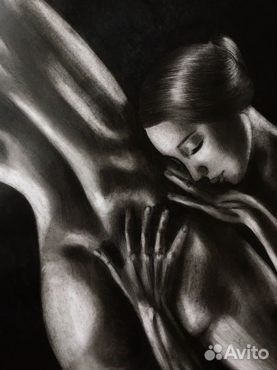 Картина уголь бумага 42х60см А2 девушки ню