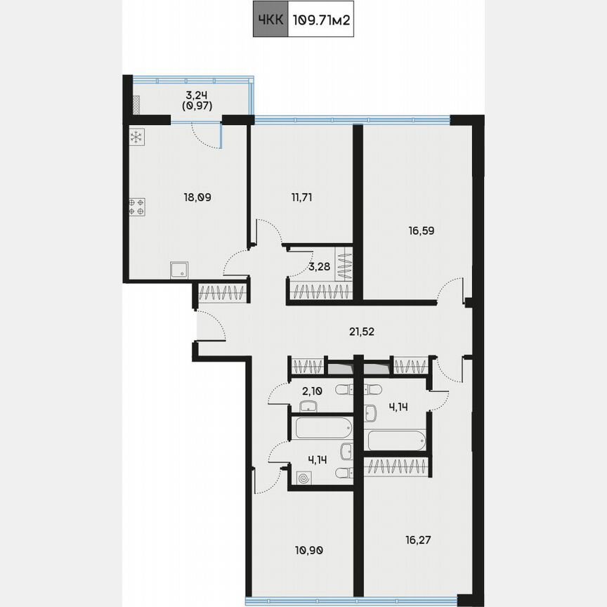 4-к. квартира, 110,3 м², 8/9 эт.