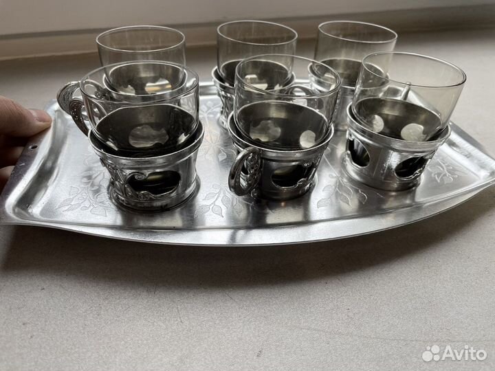 Набор рюмочки с подстаканниками и подносом СССР