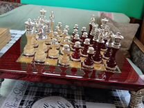 Шахматы из красного дерева, покрытие серебром 925