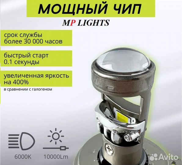 LED лампа h4 с линзой