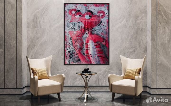 Картина маслом на холсте розовая пантера Примерка