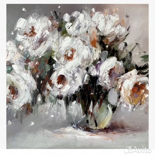 Букет белых цветов картина маслом на холсте