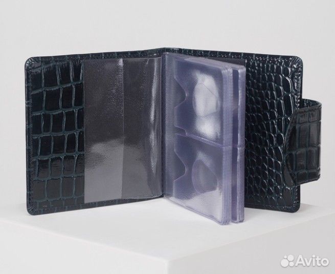 Визитница кожа т/зелёный Россия 2 ряда 20 листов