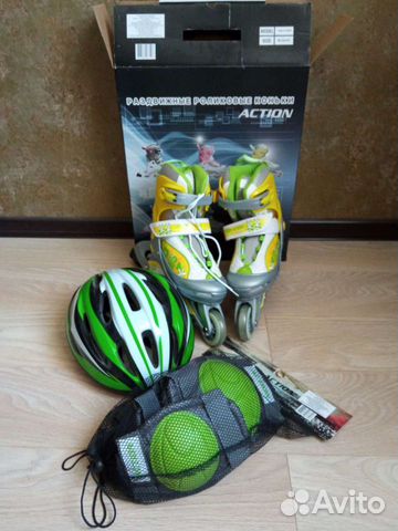 Роликовые коньки женские раздвижные с защитой