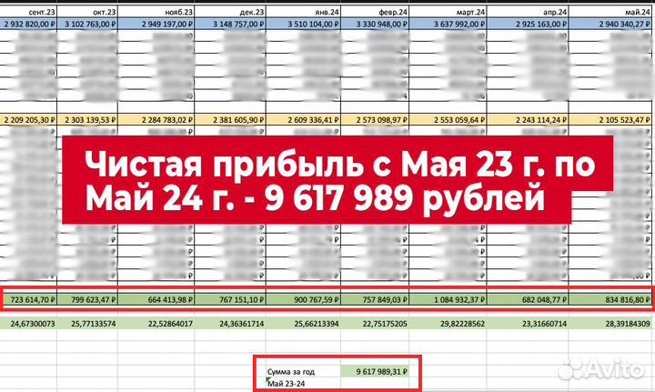 Сеть доставок еды / чистая прибыль 9,7 млн в год