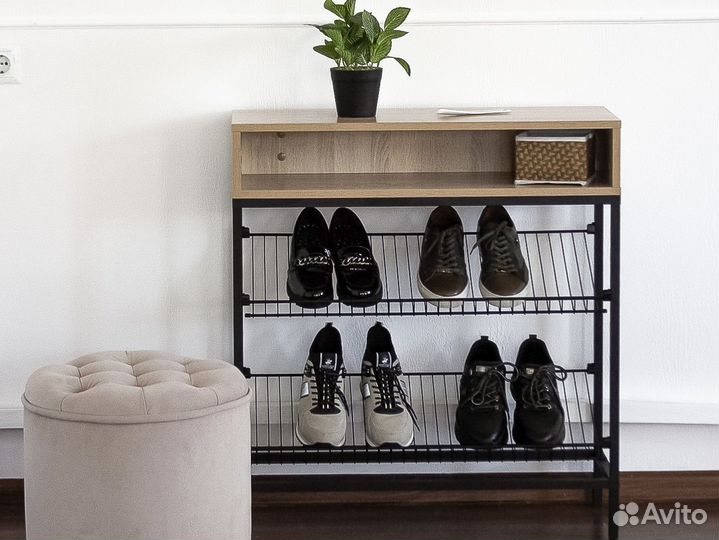 Обувница в прихожую с полками металлическая узкая