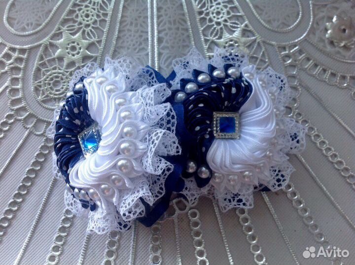 Бантики для волос с бусинками- «Зефирки»