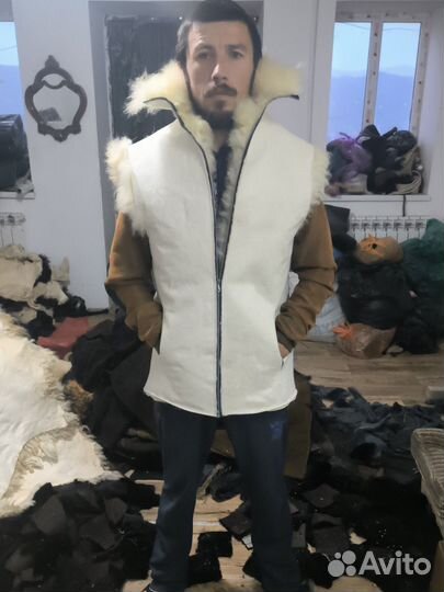 #Кожаный#жилетка#косуха#белая#кожа