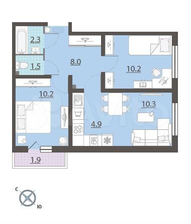 2-к. квартира, 48 м², 2/8 эт.