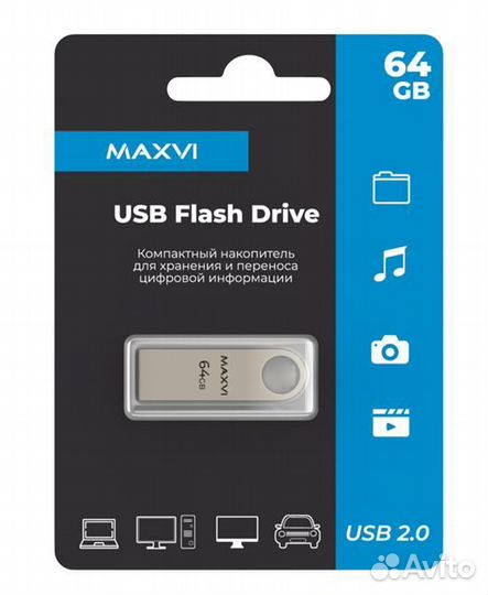 USB флеш-накопитель Maxvi 64GB монолит metallic s