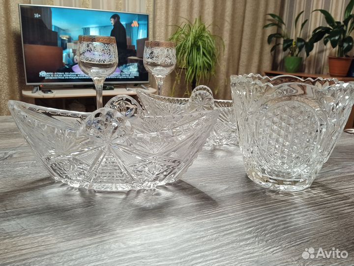 Хрустальная ваза/ конфетница/ ладья