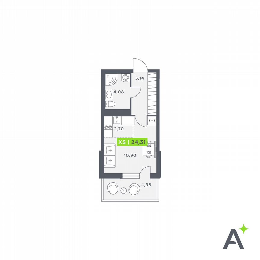 Квартира-студия, 24,3 м², 8/12 эт.