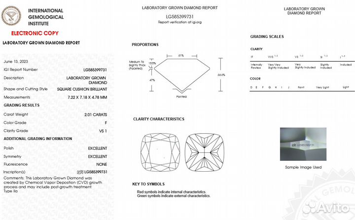 Бриллиант hpht в огранке кушон 2.01 ct