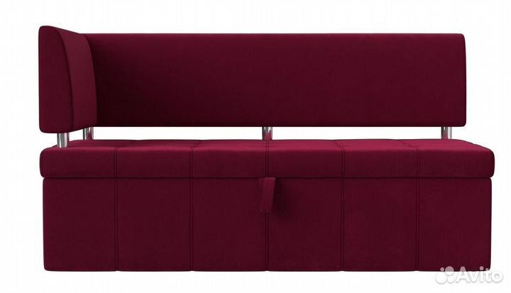 Диван кухонный прямой Стоун с углом левый, микровельвет, бордовый
