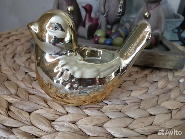 Птица фарфор Подсвечник с золотым покрытием