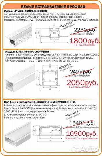 Белый профиль для светодиодной ленты